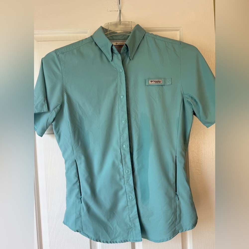 COLUMBIA Teal Vented “PFG Tamiami” Short Sleeve Outdoor Button Up Shirt